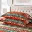 Ensemble de literie pour courtepointe à rayures rouges HoneiLife pour très grand lit 3 pièces, couvre-lit en coton doux avec taies décoratives assorties, rouge-124342484-124342482