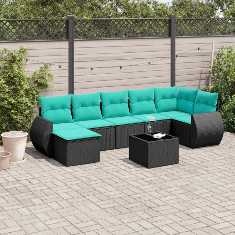  Ensemble de canapé de patio 8 pièces avec coussins en rotin de polyester noir