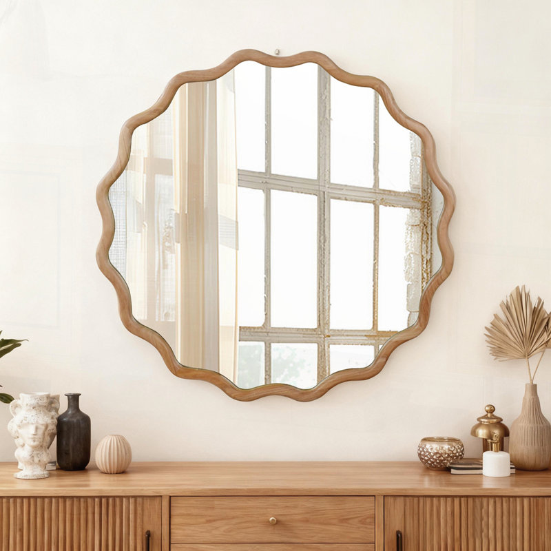 Miroir Wavy, 30 po x 1,18 po, Bois naturel