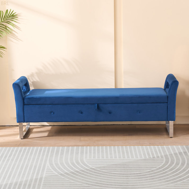 67.89" W Tufted Upholstered Storage Bench, Navy