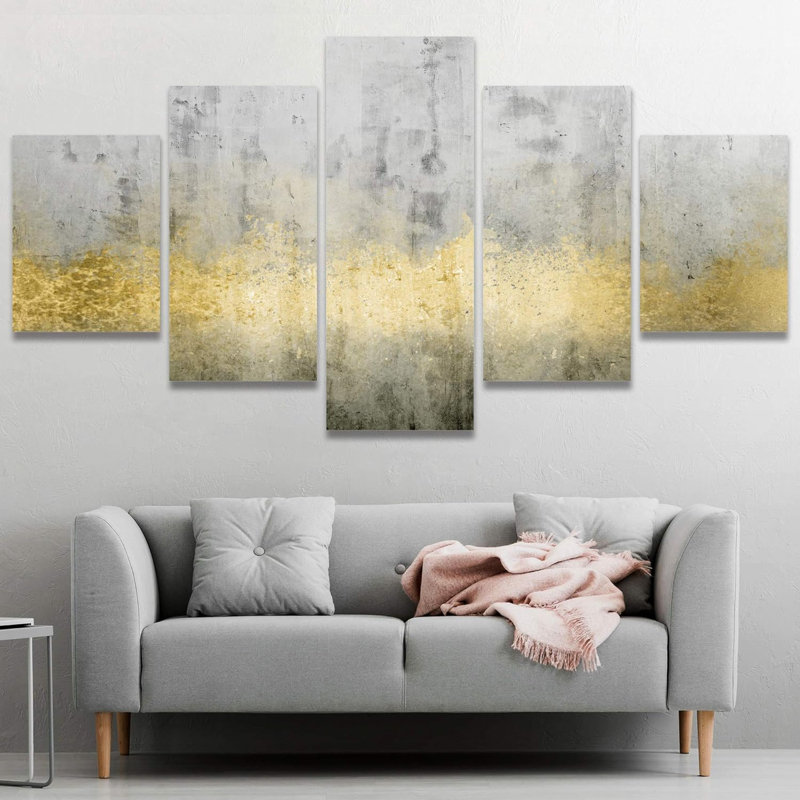 Mur de grunge abstrait minimaliste avec plantes dorées abstraites 5 pièces