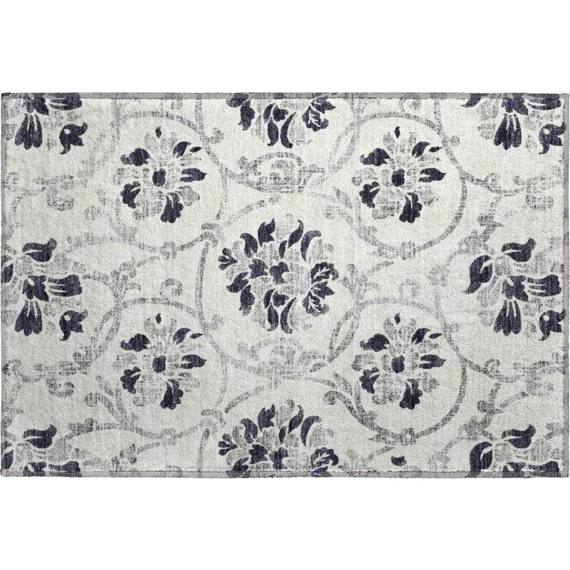 Premium Machine Washable Prisco Black Rug, Rectangle 1'8" x 2'6"