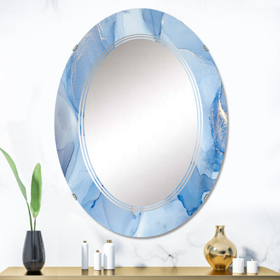 Miroir mural encre liquide bleu clair, ovale moderne - Art encre liquide dans les tons de bleu clair I