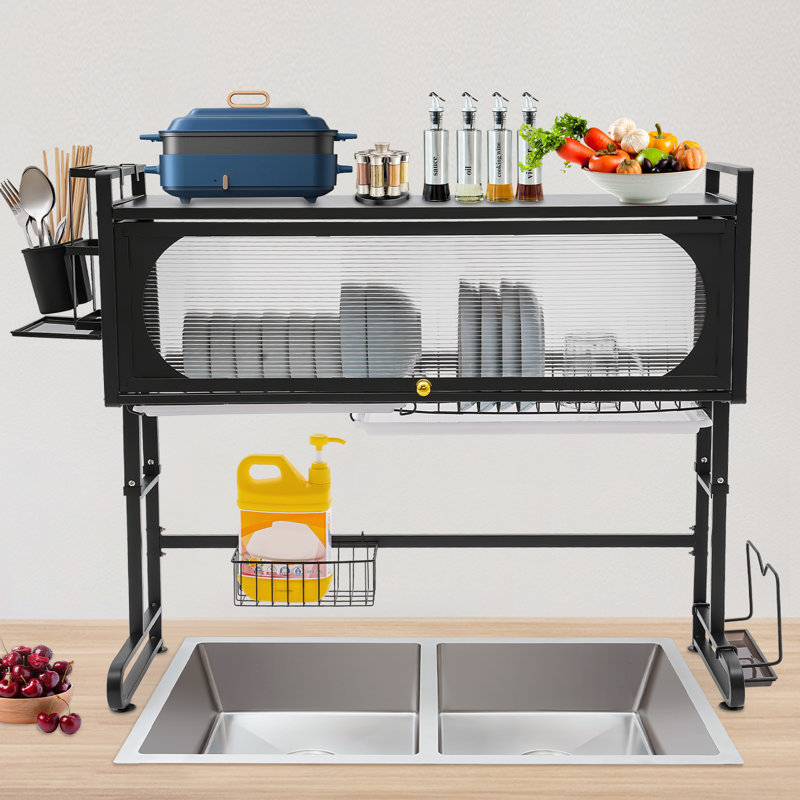 SUNYOU 2 Shelf Dish Drainer Kitchen Organizer, Matte Black