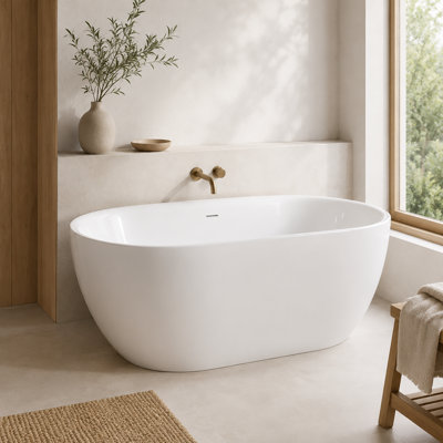 51 in. L x 27.5 in. W Compact Spa-Style Freestanding Acrylic Soaking Bathtub with Drain and Overflow, Glossy White