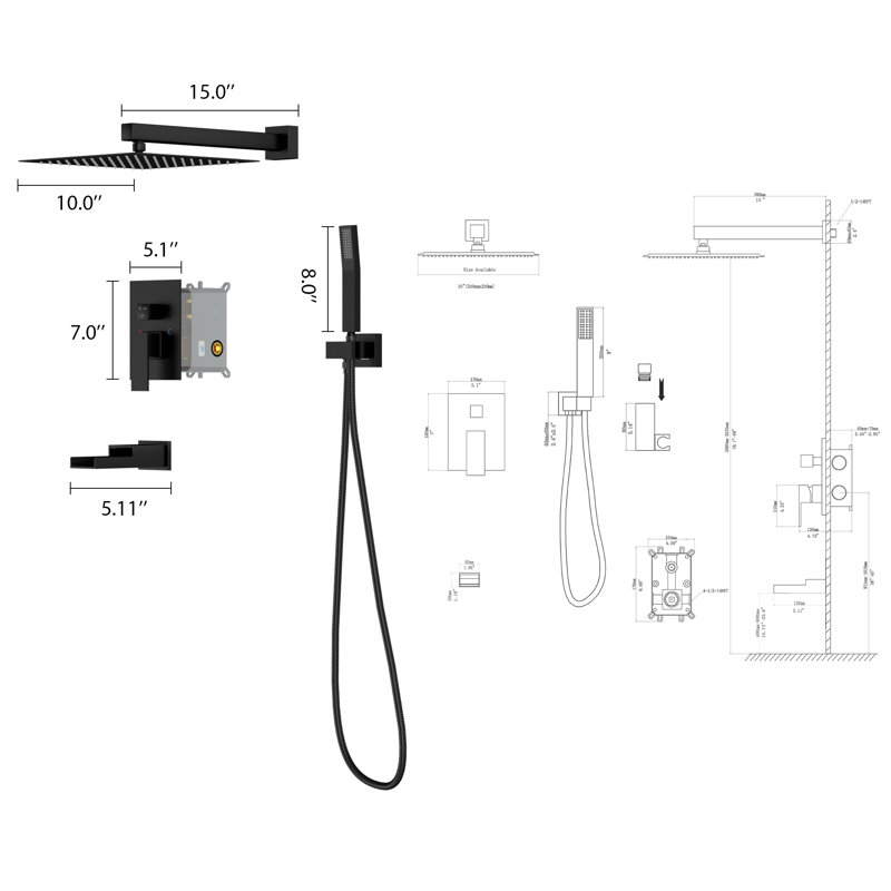 High Pressure Adjustable Dual Shower Head wall Mounted Shower, Black