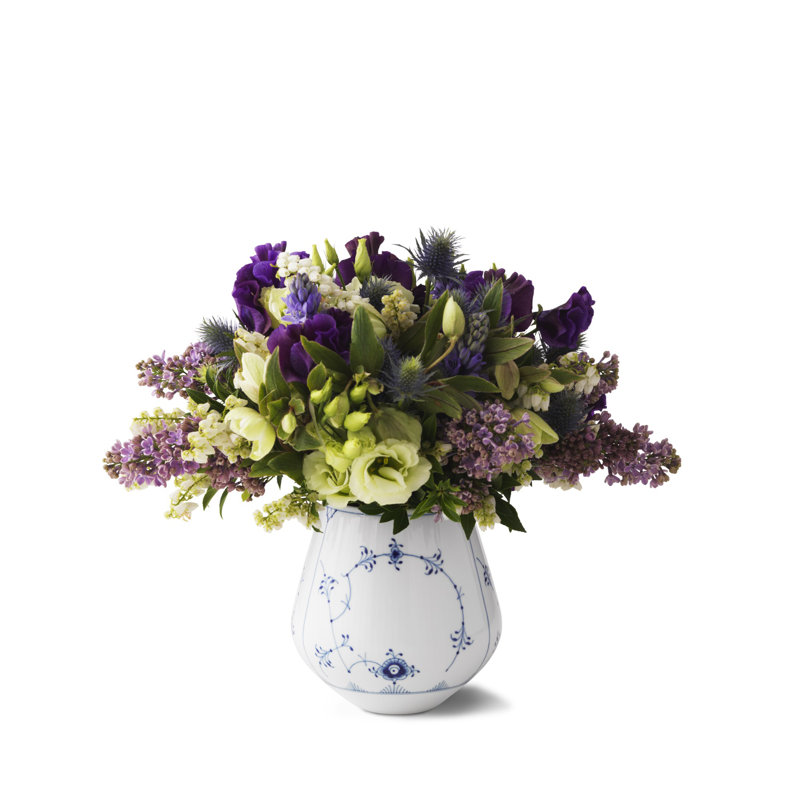 Blue Fluted Plain Blue/White Porcelain Table Vase, 5.9" H x 5.75" W x 5.75" D