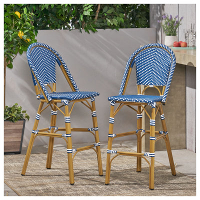 Ensemble de 2 tabourets de bar d'extérieur en rotin PE avec structure en aluminium, sarcelle foncé et finition blanche, 29,5 po