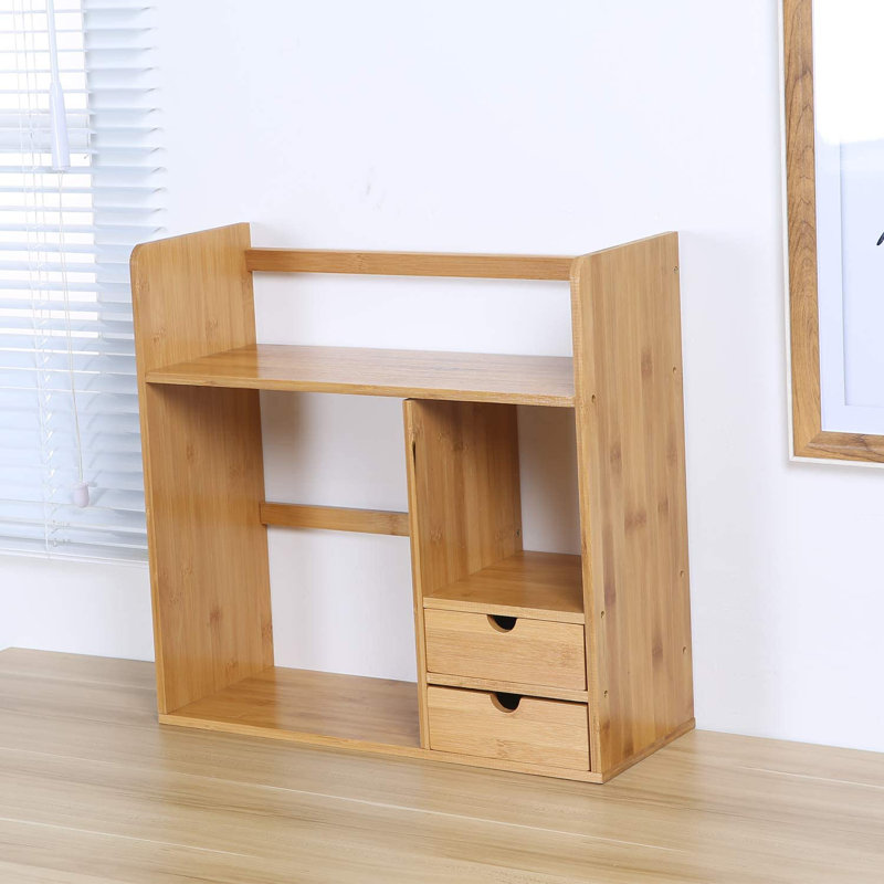 Organisateur de bureau en bambou avec 2 tiroirs