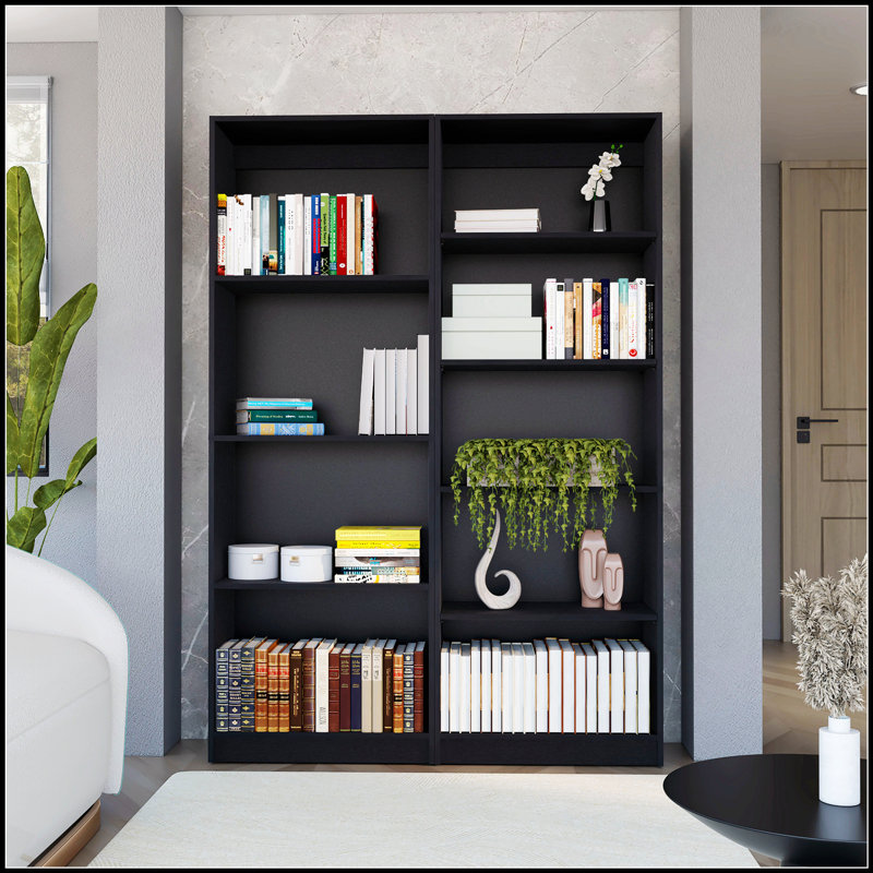 Ensemble de salon compact 2 pièces noir avec bibliothèques à plusieurs niveaux pour un rangement efficace et une présentation élégante