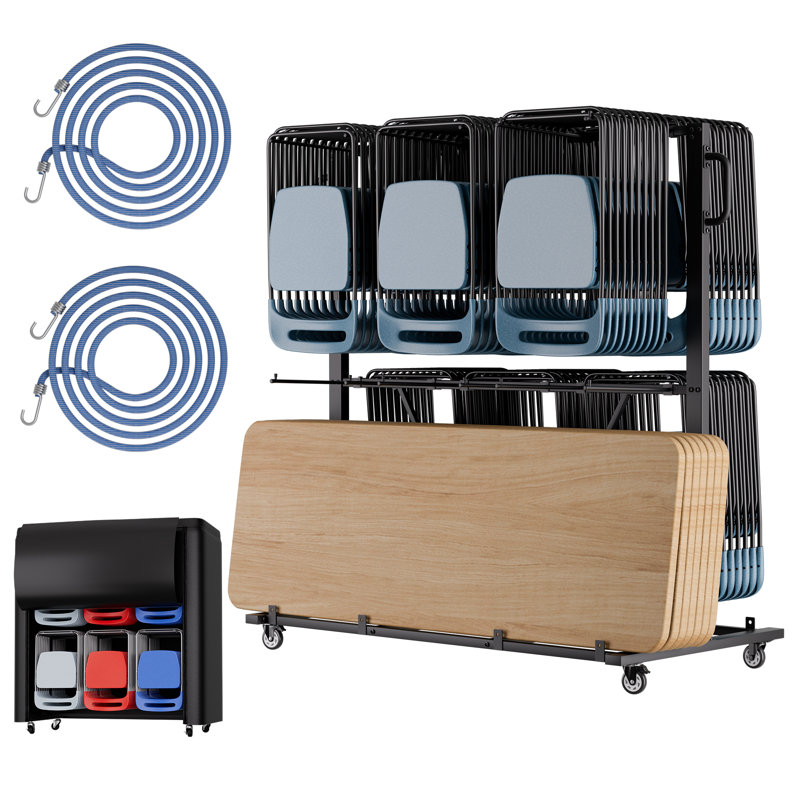 Support à roulettes pliable avec roulettes - peut accueillir 84 chaises ou 12 tables, un chariot de rangement robuste comprend une housse résistante aux intempéries et 2 cordons élastiques, un organisateur mobile pour les banquets, les églises, les événements et les écoles