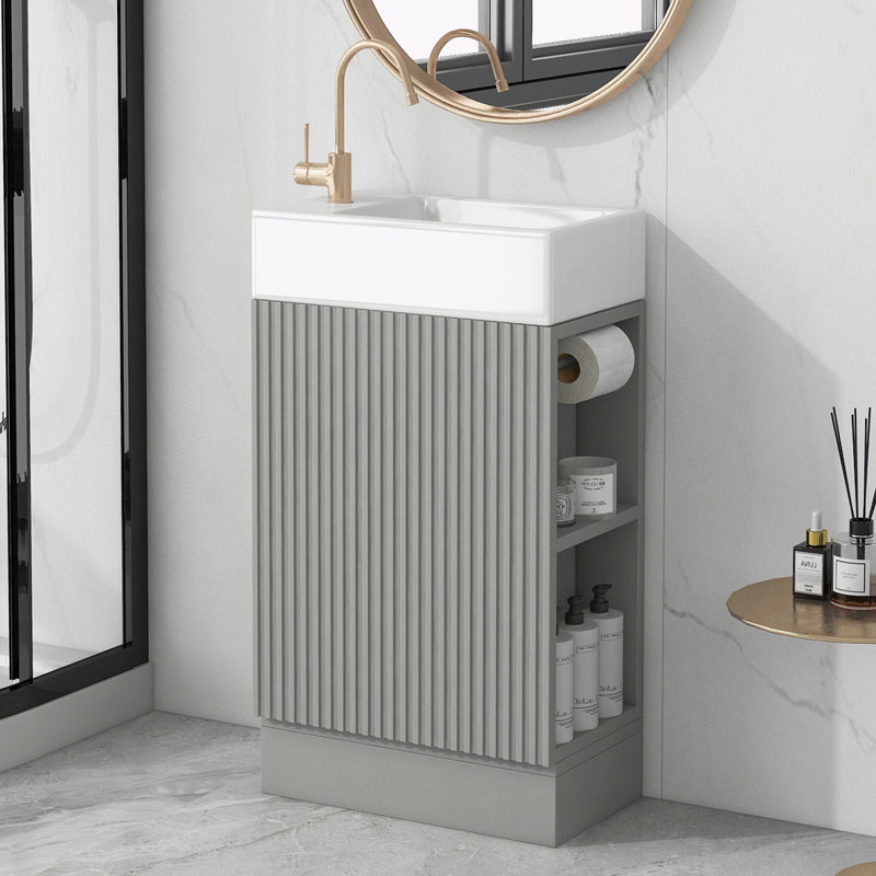 Meuble-lavabo avec lavabo pour la salle de bain, Gris