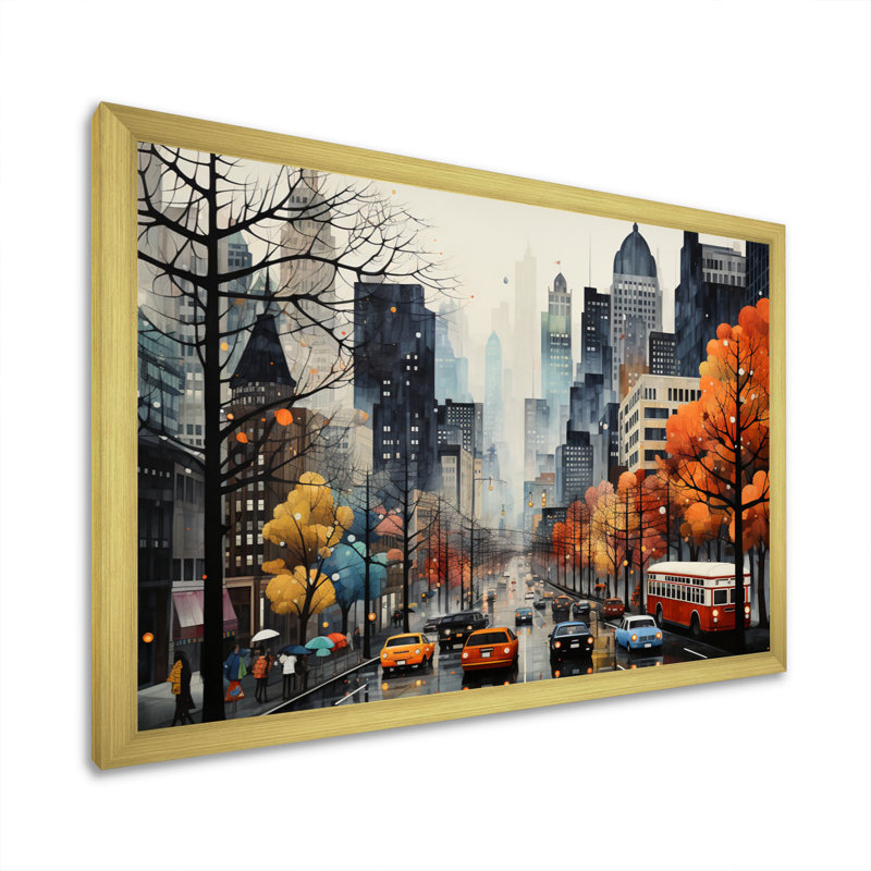 «Bold Cityscape Urban Fog III - City Buildings», art mural, H 24 po x l 32 po x P 1 po, Cadre doré simple
