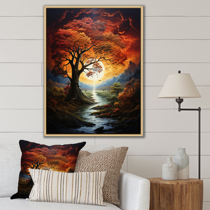 «Majestic Tree» par Mythical River Sunset - reproduction sur toile, Cadre naturel flottant, H 40 po x l 30 po x P 1,5 po