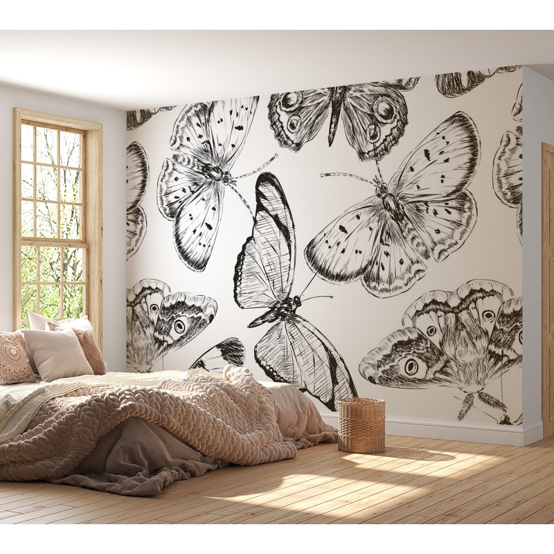 Papier peint de qualité supérieure - Croquis de papillon, L 108 po x l 150 po