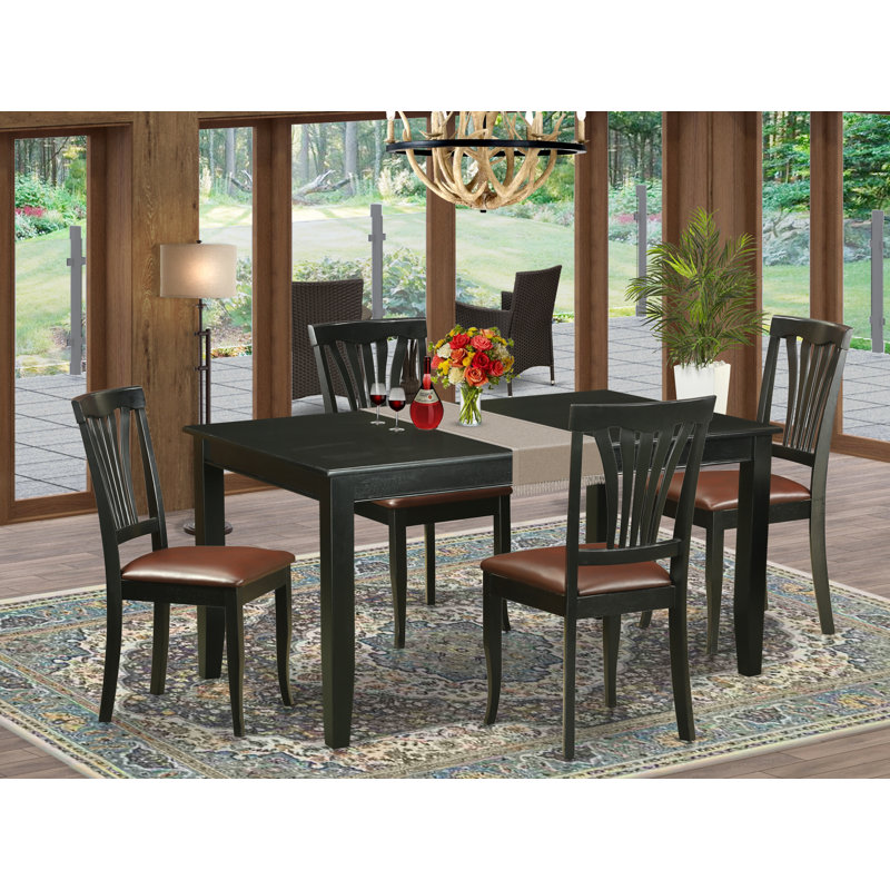 Sisneros 5 Piece Dining Table Set for 4 Includes a Rectangle Kitchen Table and 4 Faux Leather Upholstered Dinette Chairs, 36x60 Inch, Black