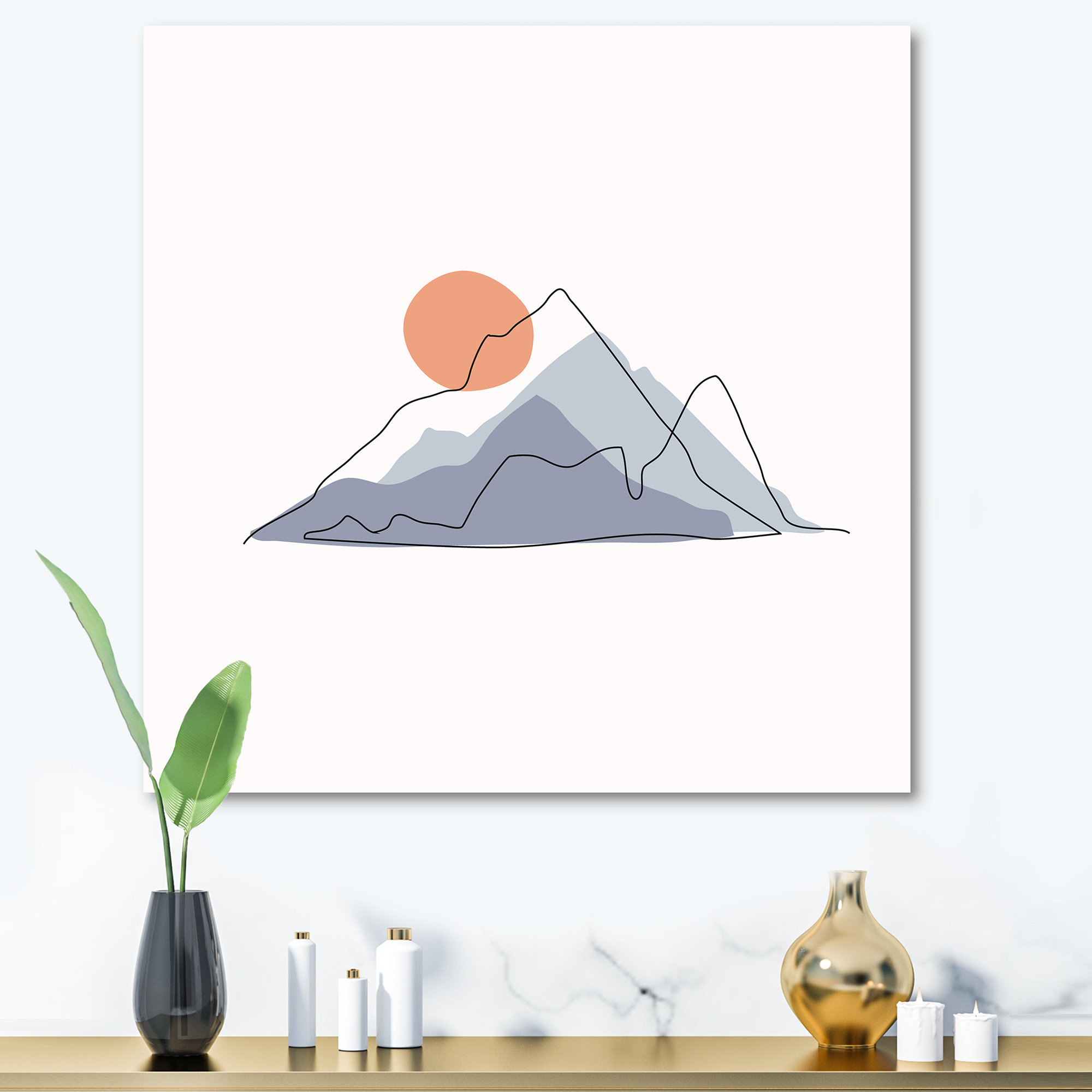 East Urban Home Abstract Mountainscape with Red Moon - Wrapped Canvas ...