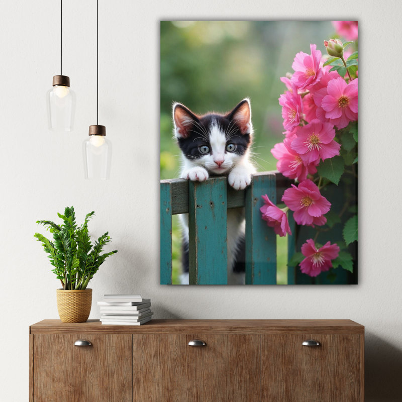 Chaton, art mural en verre trempé, H 16 po x l 12 po