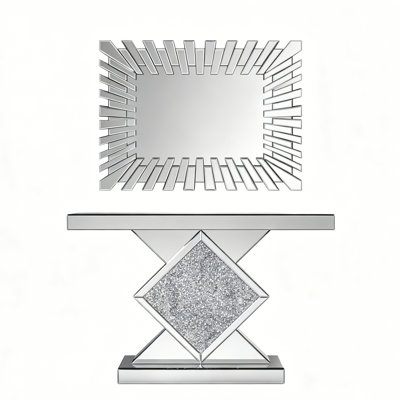 Amla Glam Mirrored Console Table And Sunburst Wall Mirror Set