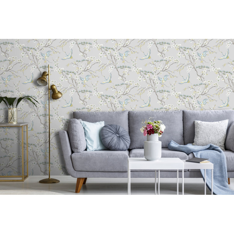 Kabuki Floral Vinyl Wallpaper Roll, Blue