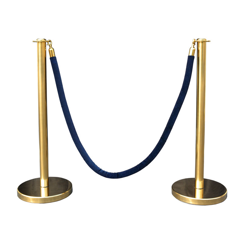 Poteau de contrôle pour foules de luxe (2 plateaux dorés / base plate + corde de 6 pi), Or / bleu
