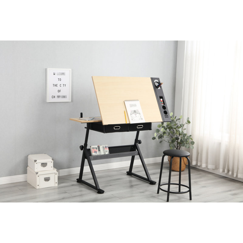 Table à dessin réglable avec 2 tiroirs et tabouret pour bureau à domicile