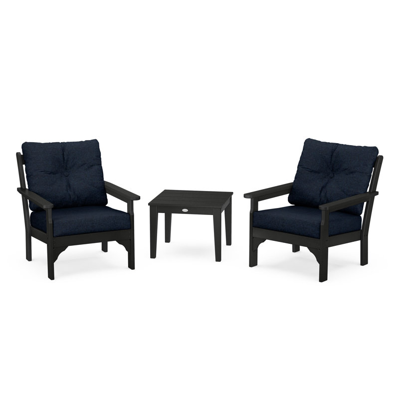 Vineyard 3-Piece Deep Seating Set, Black, Marine Indigo