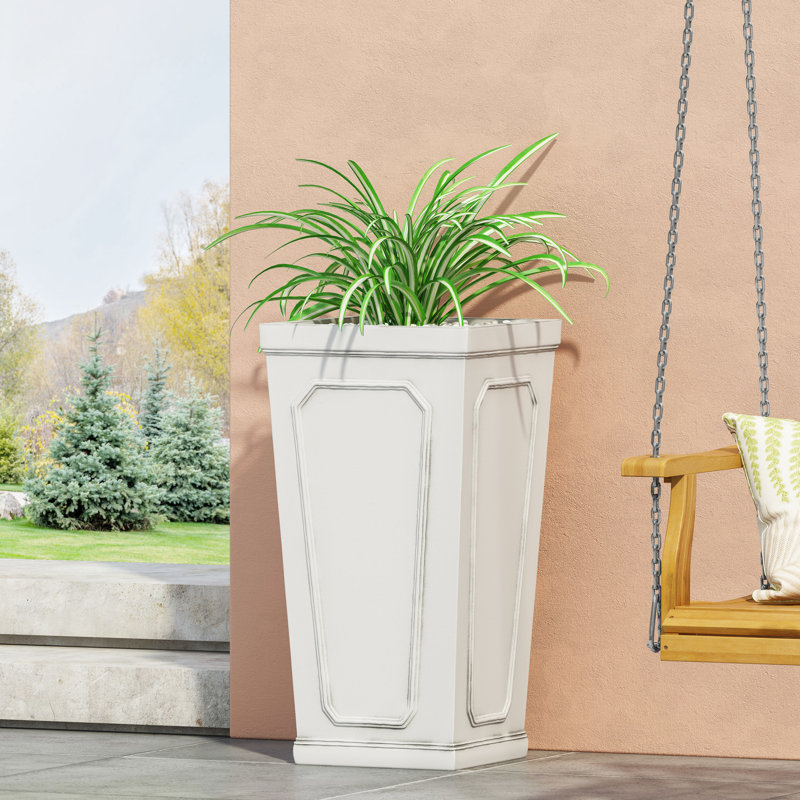 Planter - Antique White Magnesium Oxide For Outdoor Decor. 15.65 In. Depth, Width, 30.23 Height. 26.6 Lb Enhance Space With Oxide. 16 In 30.5 Height,