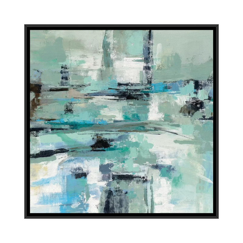 «Sage Sea Foam» par Silvia Vassileva - reproduction d'art, Pas de tapis, H 18 po x l 18 po x 1,5 po, Black Framed