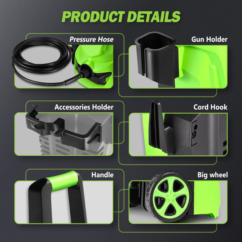 DNA Motoring Plug-in Pressure Washer, Green/Black