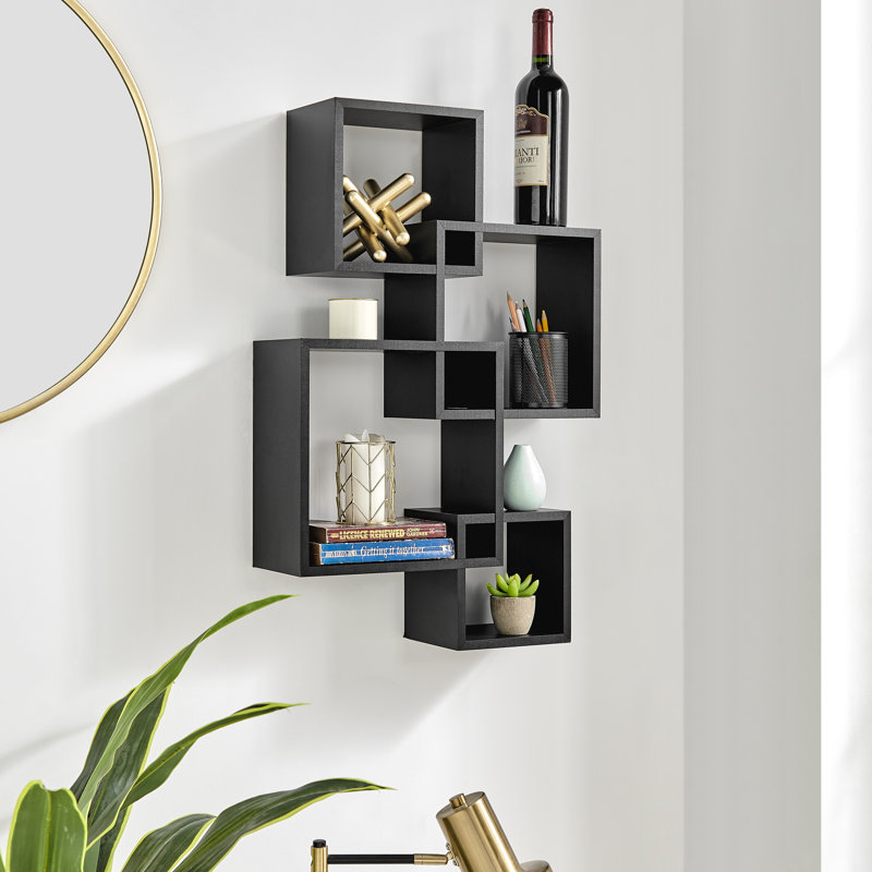 Intersecting Cube Accent Wall Shelf, Black , 18" H x 28.34" W x 5.75" D