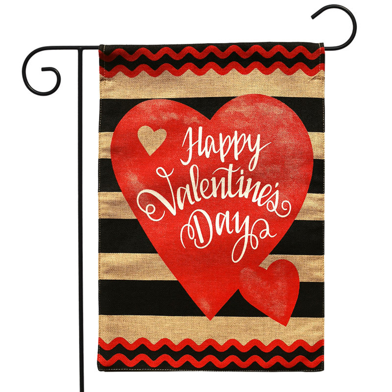 Drapeau rayé rayé pour la Saint-Valentin, Noir / rouge / rose