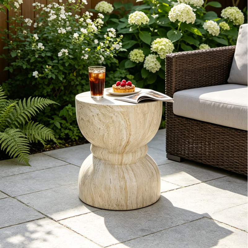 Table d'appoint d'extérieur MGO, Beige/Or