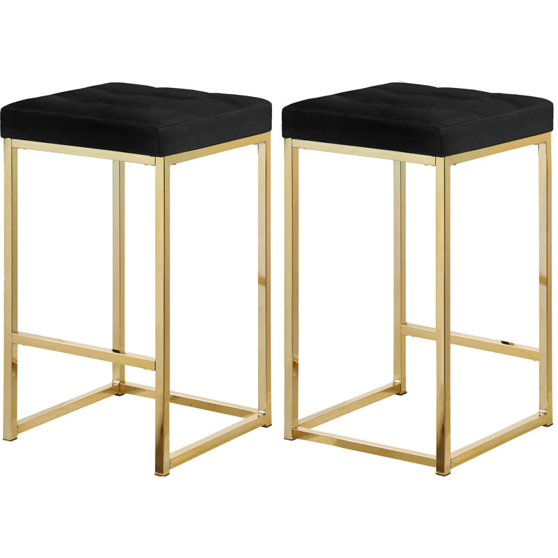 Nicola 26.5" Counter Stool, Black Velvet, Gold