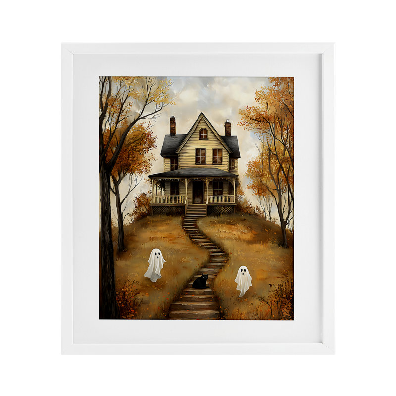 Cozy Halloween House, reproduction encadrée sous verre, design by Creative Studio, 16" H x 13" W, Cadre blanc côtier