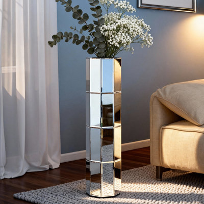 Gudrun 28" Modern Mirrored Floor Vase Glass Decor Modern Contemporary Glam Stylish