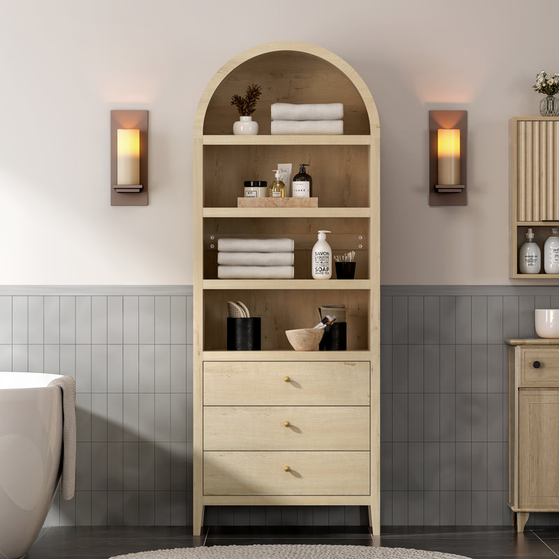 Bookcase Storage Display Cabinet With 3 Drawers And Shelves, Light Oak
