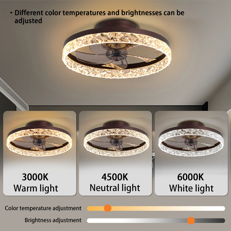 Black 19.7 in. indoor Ceiling Fan with Lights Dimmable LED, Brown