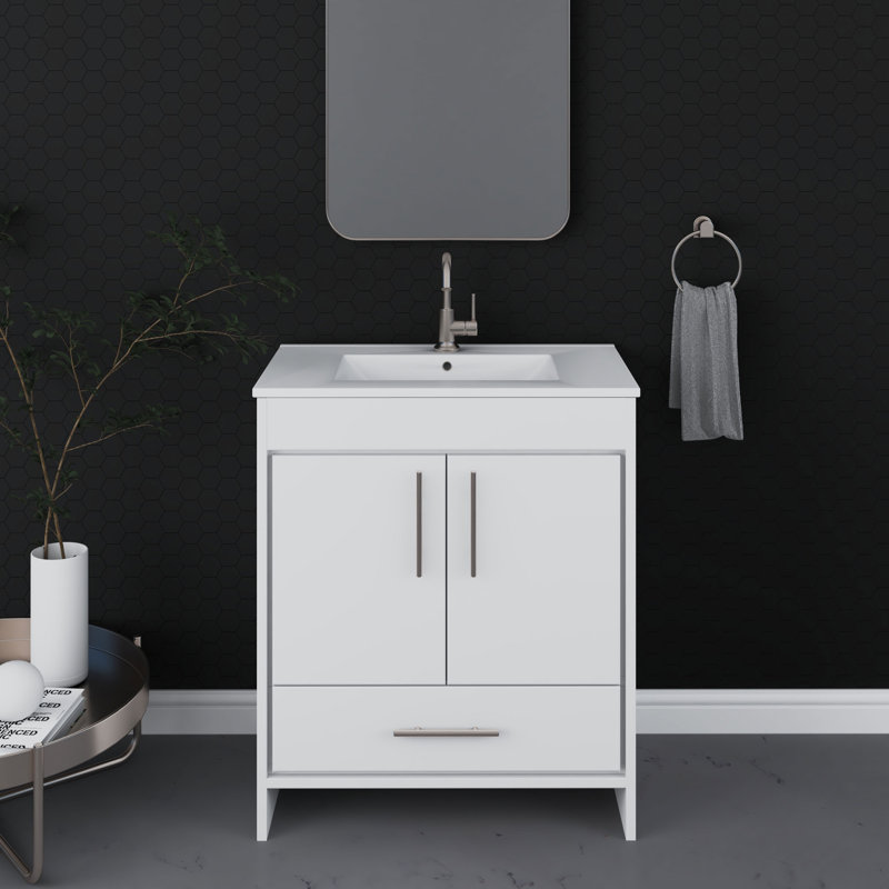 Sallisaw 30'' Single Bathroom Vanity with Ceramic Top, White