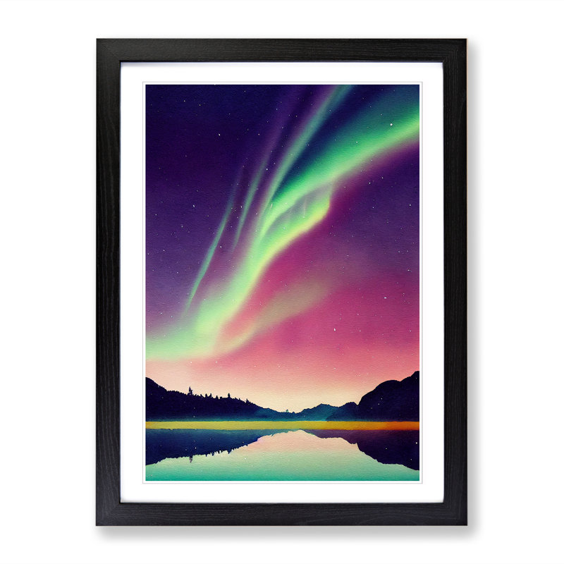Watercolour Aurora Borealis Vol.1 - Picture Frame Print, Black, 34cm H x 25cm W x 2cm D
