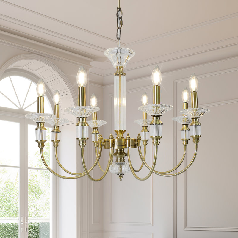 Lustre classique / traditionnel à 8 lumières à intensité variable en bronze antique