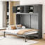 Lit double gris, idéal pour les espaces multiples, espace et lit confortable avec armoires supérieures, bureau personnel, support de matelas