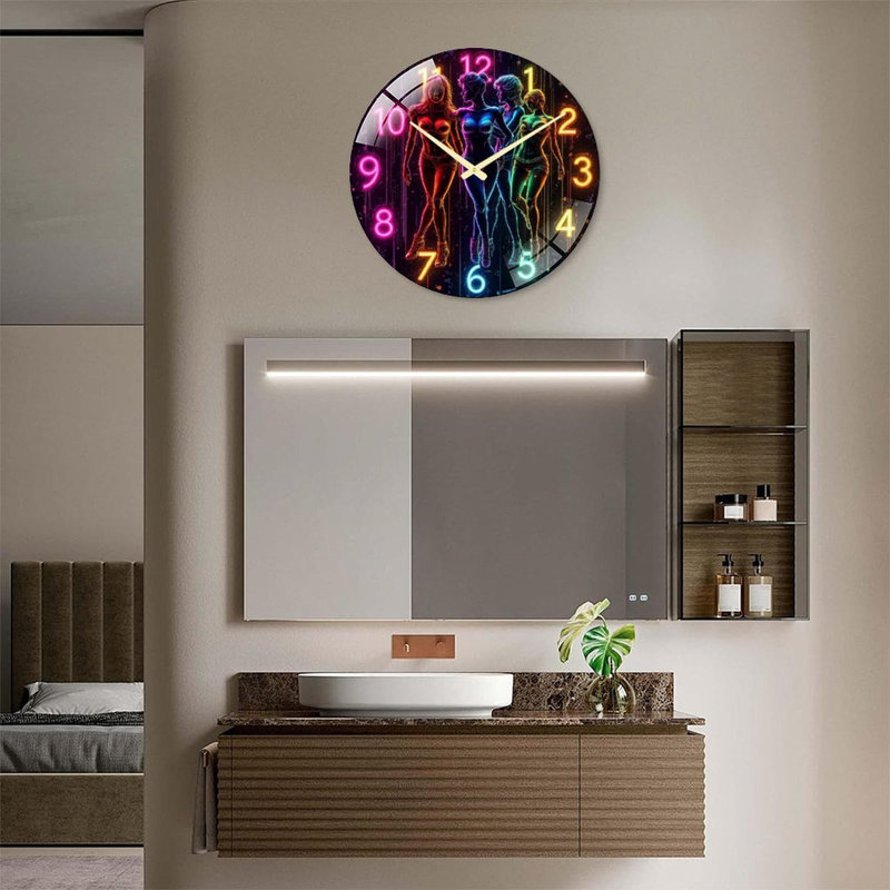 Ensemble de vêtements de soirée pour femmes, style néon coloré - Horloge murale moderne en verre de 24 pouces