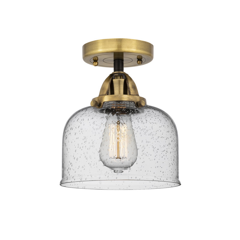 Plafonnier semi-encastré en verre, Laiton antique noir, H 9,25 po x l 8 po x P 8 po, Grainé