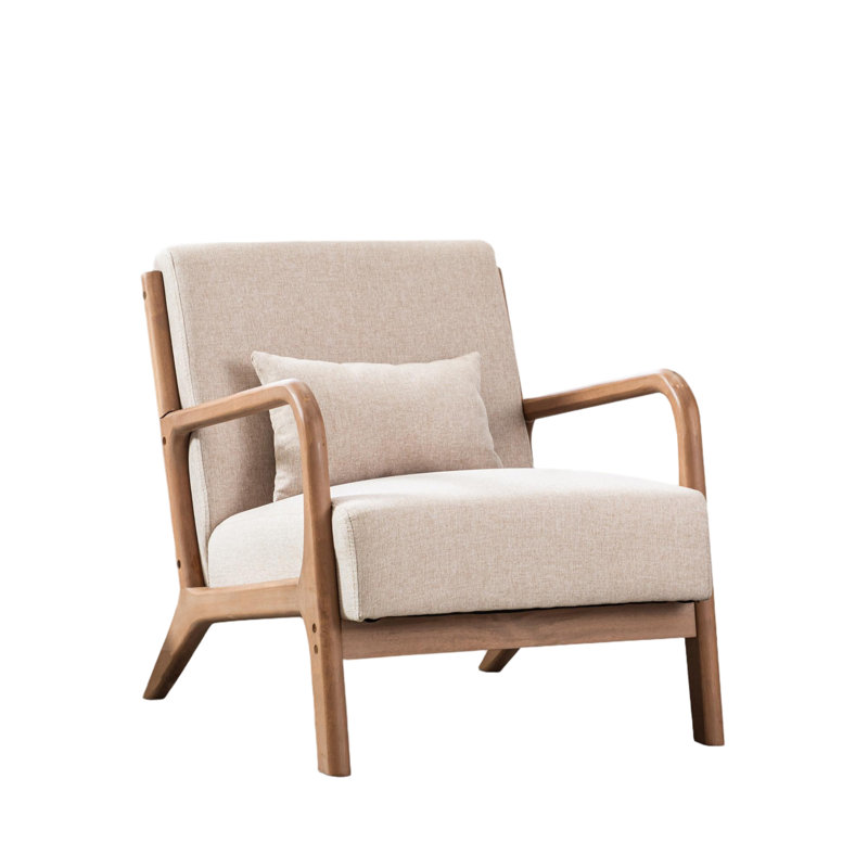 66 cm Wide Modern Minimalist Upholstered Solid Wood Accent Armchair with A Supportive Backrest (Set of 2), Beige Linen