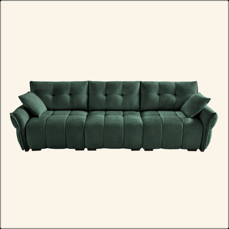 Cet ensemble de canapé à 3 places, avec 2 repose-pieds et coussins, possède une structure en bois massif, une housse en chenille texturée, des coussins à rebond élevé, idéal pour les salons, les appartements et les salons