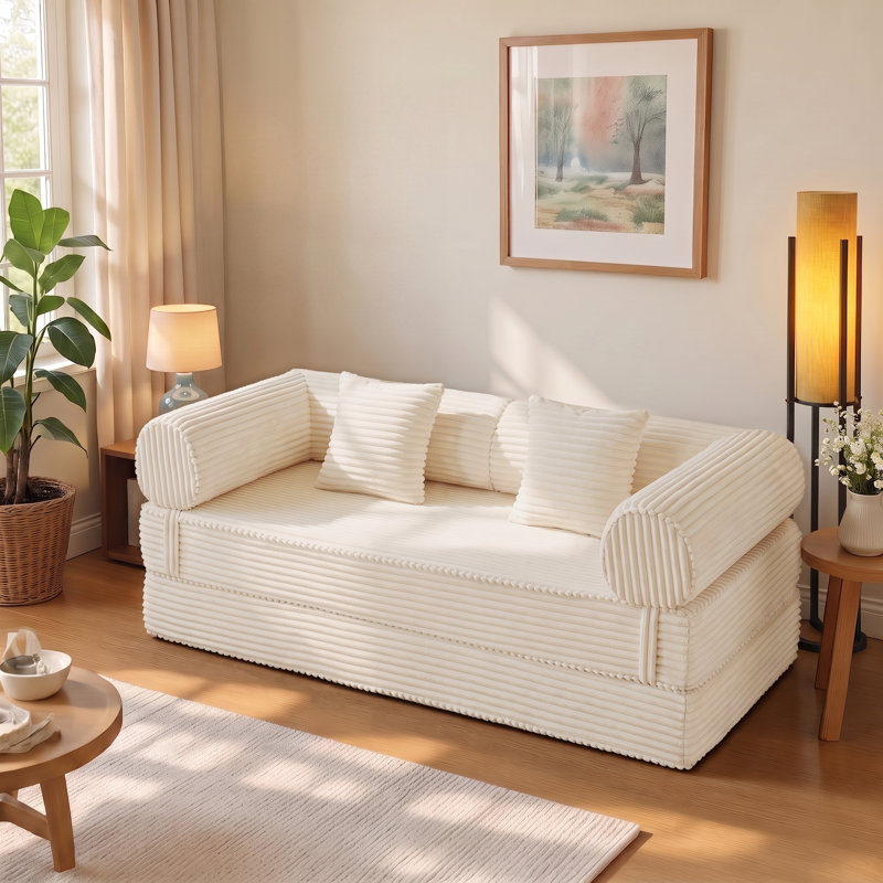 Canapé-lit modulaire en velours côtelé Boneless, convertible avec assise profonde et coussins moelleux, Beige