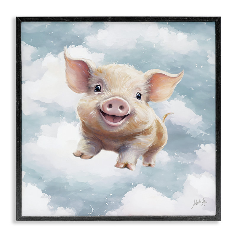 Joyeux porcelet dans les nuages, estampe numérique, design par Marla Rae, Giclée encadrée noir minuit, H 12 po x l 12 po