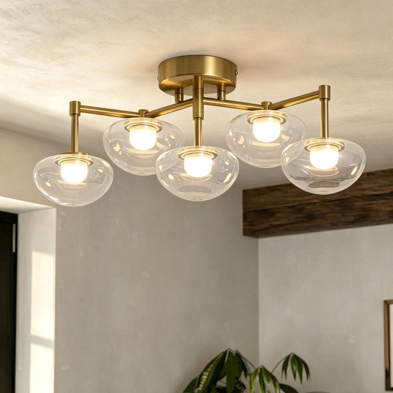 5 - Light LED Glass Shade Semi - Flush Mount Ceiling Light