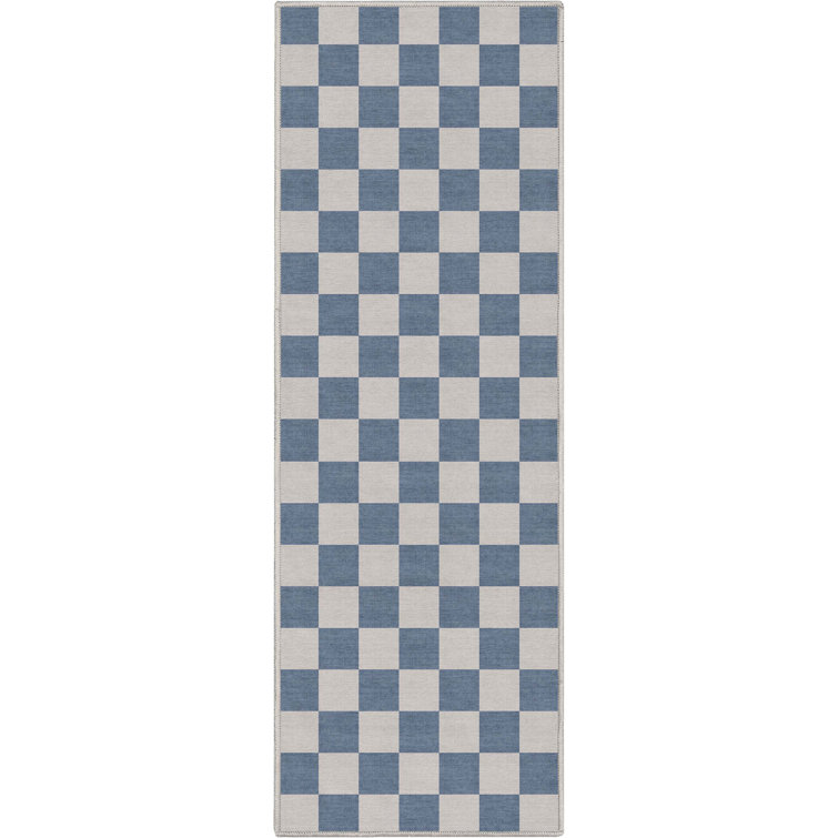 Kehr Square Modern Geometric Blue Flat-Weave Area Rug